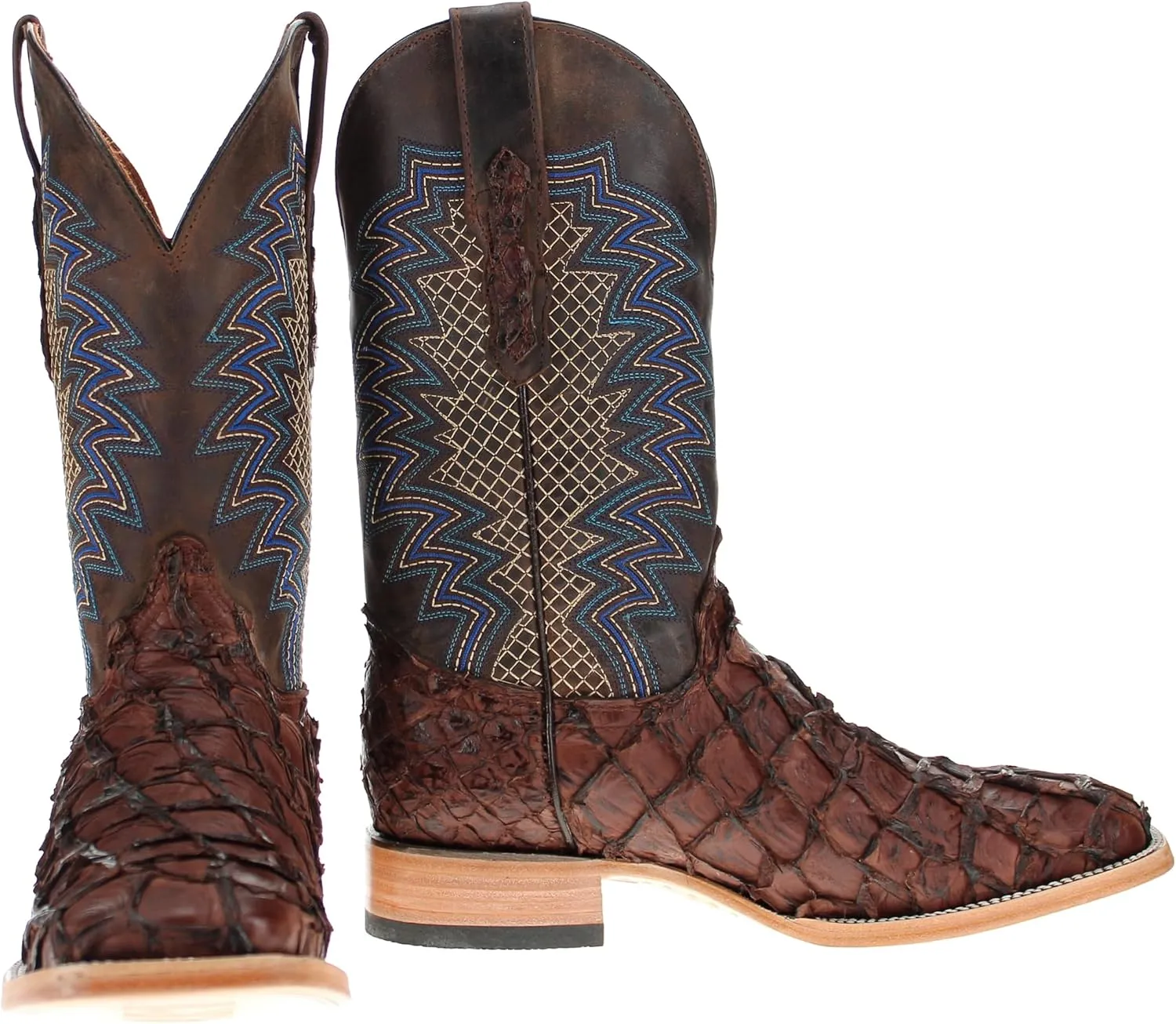 Vaccari Men's Dylan Genuine Arapama Fish Leather Broad Square Toe Cowboy Boots