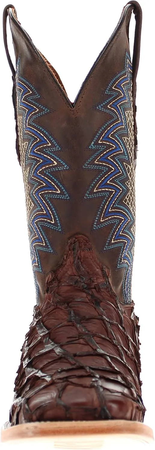 Vaccari Men's Dylan Genuine Arapama Fish Leather Broad Square Toe Cowboy Boots