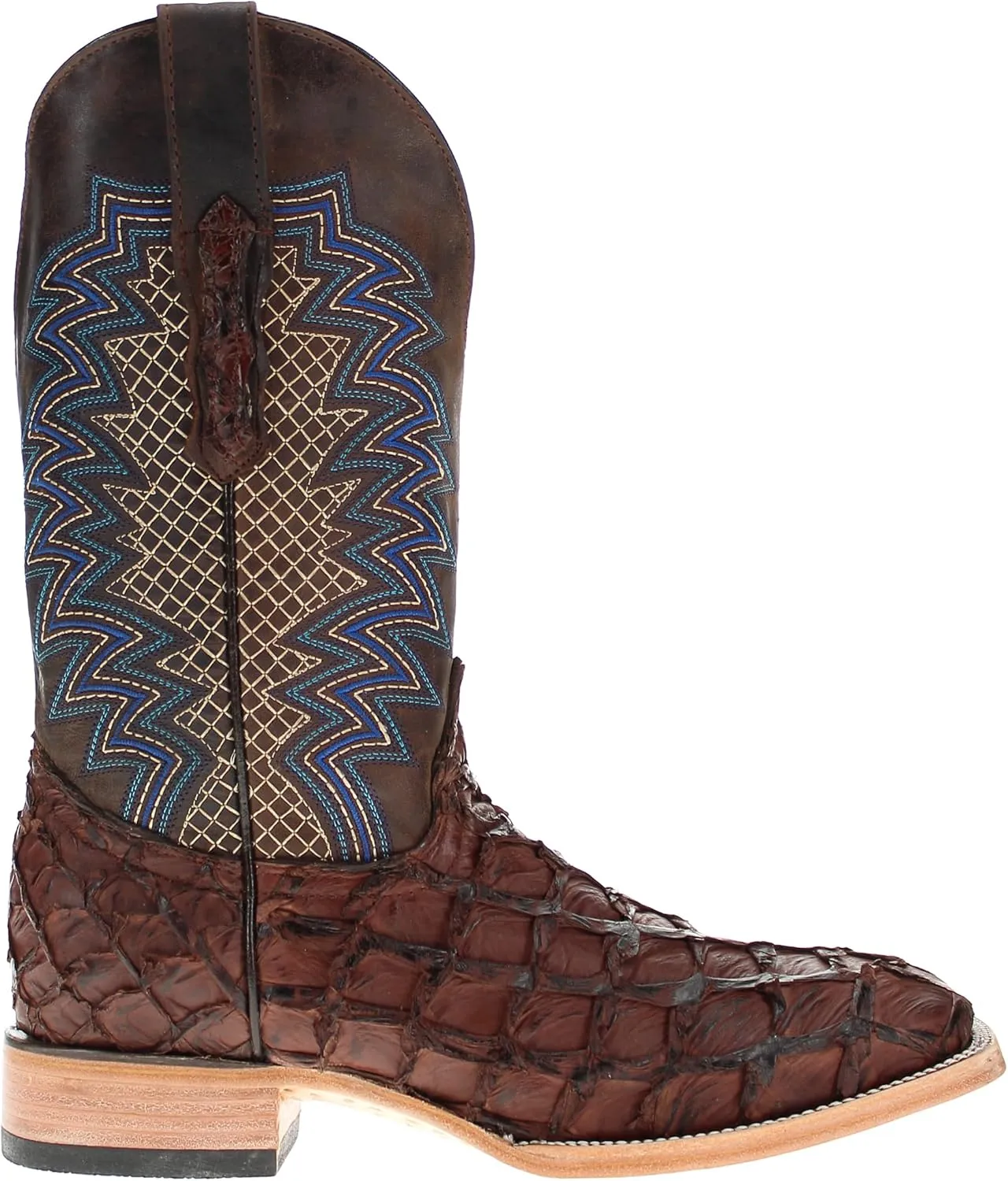 Vaccari Men's Dylan Genuine Arapama Fish Leather Broad Square Toe Cowboy Boots