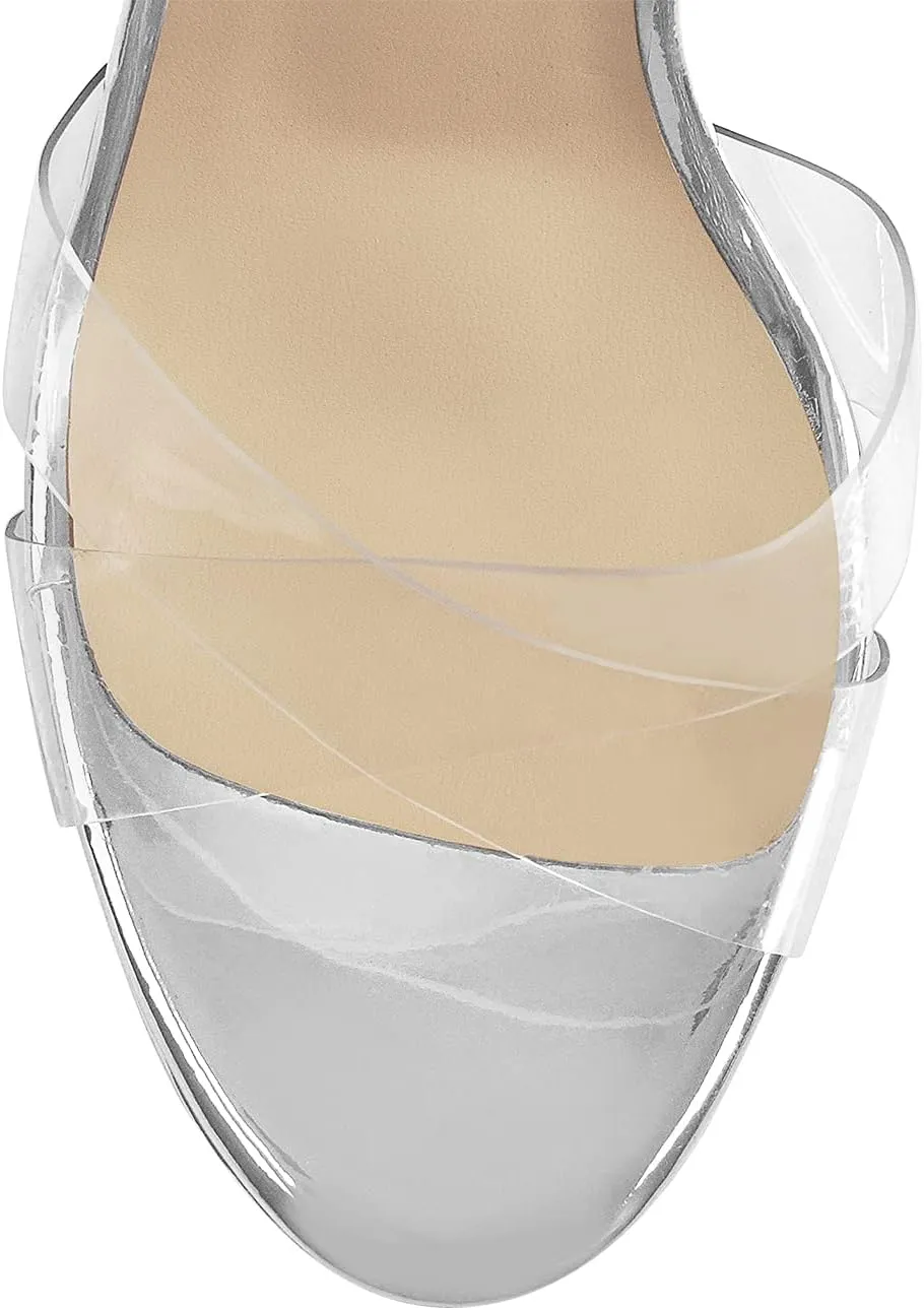VERISSON Open Toe Ankle Sandals Platform Stilettos Clear Heels Open-back Summer Sandals