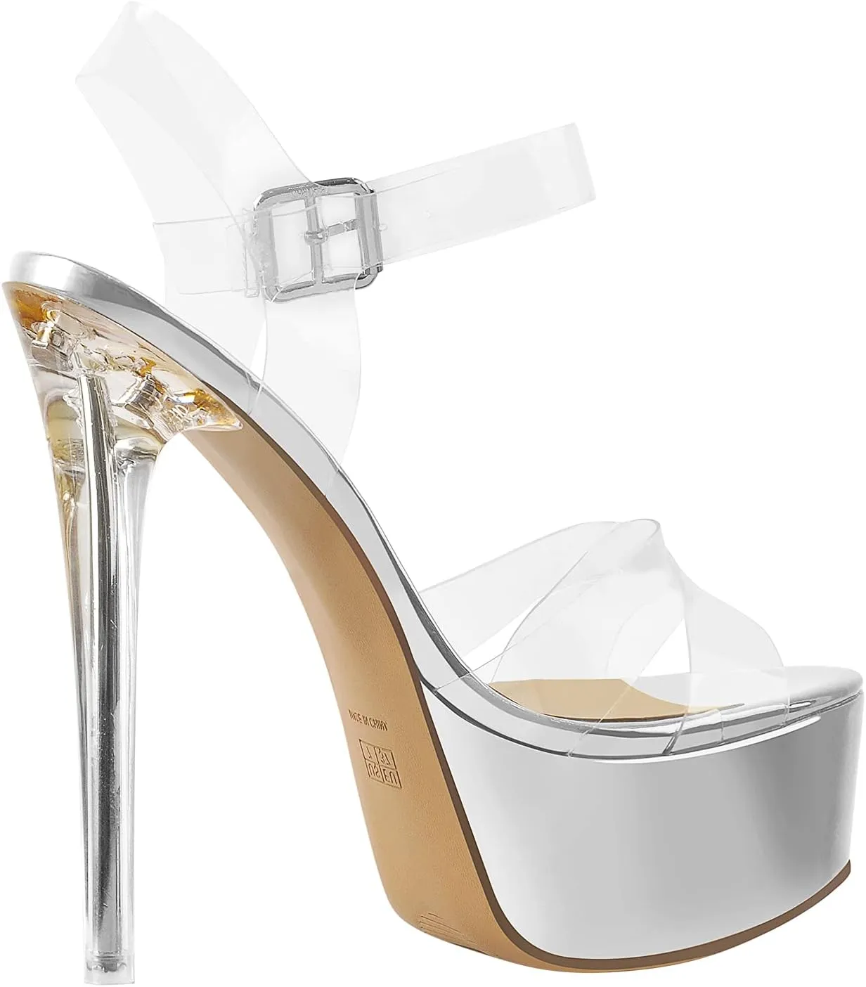 VERISSON Open Toe Ankle Sandals Platform Stilettos Clear Heels Open-back Summer Sandals