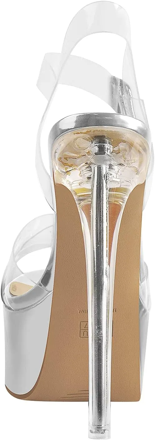 VERISSON Open Toe Ankle Sandals Platform Stilettos Clear Heels Open-back Summer Sandals