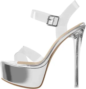 VERISSON Open Toe Ankle Sandals Platform Stilettos Clear Heels Open-back Summer Sandals