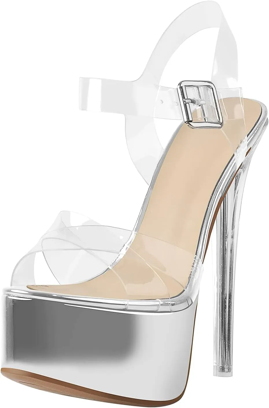 VERISSON Open Toe Ankle Sandals Platform Stilettos Clear Heels Open-back Summer Sandals