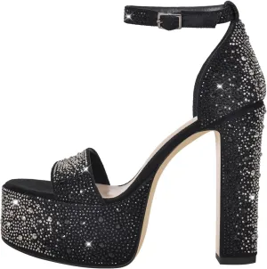 VERISSON Women's Rhinestone Block Heels Peep Toe Platform High Heels Faux Suede Sandals for Prom Dressing Party