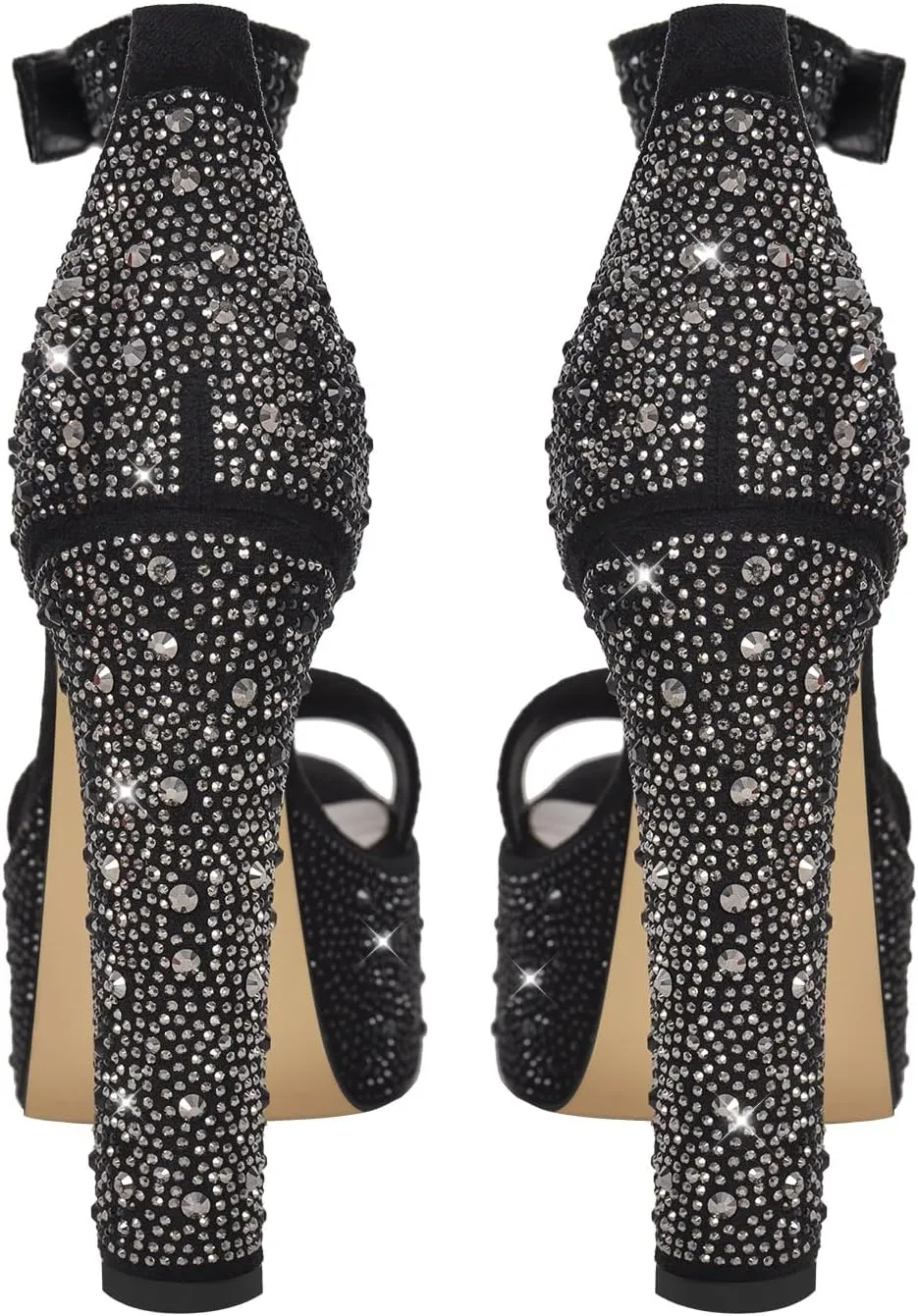 VERISSON Women's Rhinestone Block Heels Peep Toe Platform High Heels Faux Suede Sandals for Prom Dressing Party