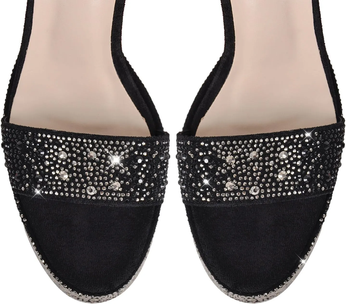 VERISSON Women's Rhinestone Block Heels Peep Toe Platform High Heels Faux Suede Sandals for Prom Dressing Party