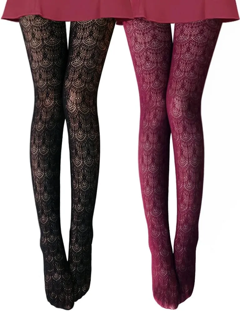 VERO MONTE Womens Colorful Hollow Out Knitted Tights - Patterned Lace Stockings