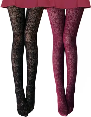 VERO MONTE Womens Colorful Hollow Out Knitted Tights - Patterned Lace Stockings