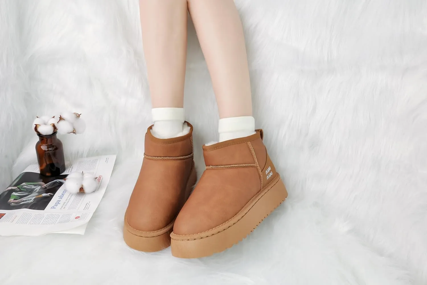 Winter Ankle Boots for Women - Water Resistant Leather Booties Non-Slip Platform Suede Mini Women's Boots - Perfect for Christmas Gifts