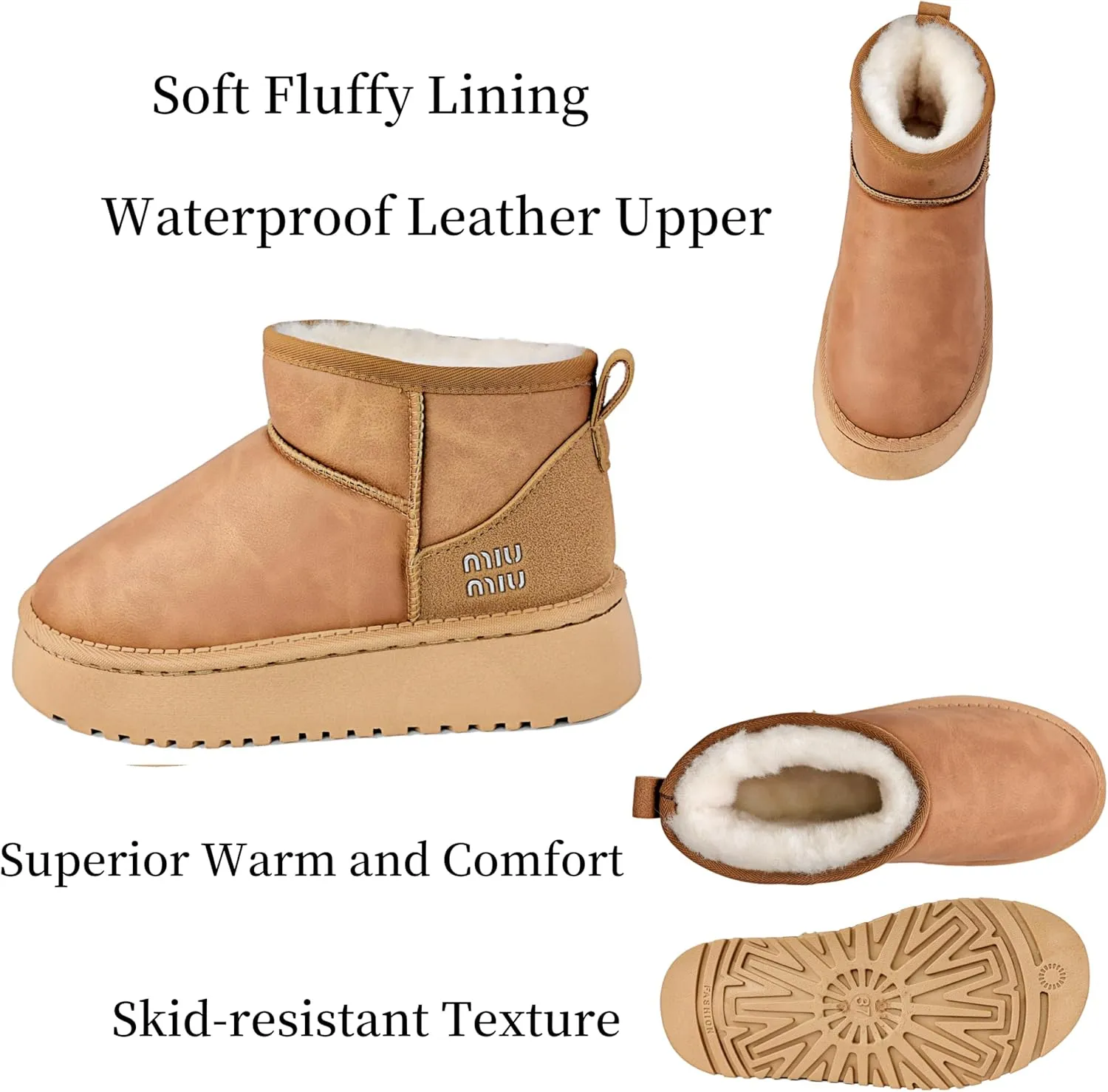 Winter Ankle Boots for Women - Water Resistant Leather Booties Non-Slip Platform Suede Mini Women's Boots - Perfect for Christmas Gifts