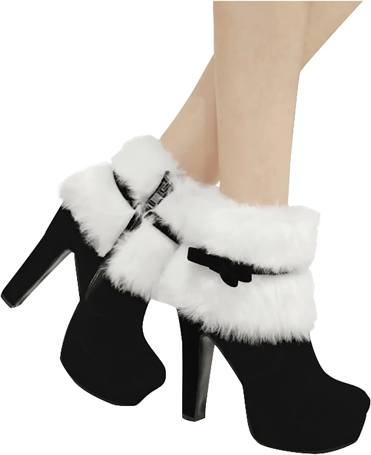 Winter Boots for Women Christmas Thick Heel High Heels Mid Calf Boots Shoes Womens Booties and Ankle Boots