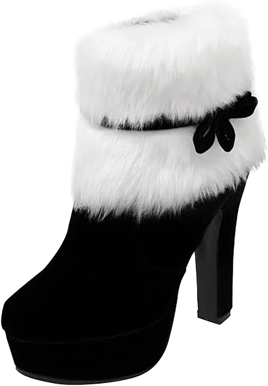 Winter Boots for Women Christmas Thick Heel High Heels Mid Calf Boots Shoes Womens Booties and Ankle Boots