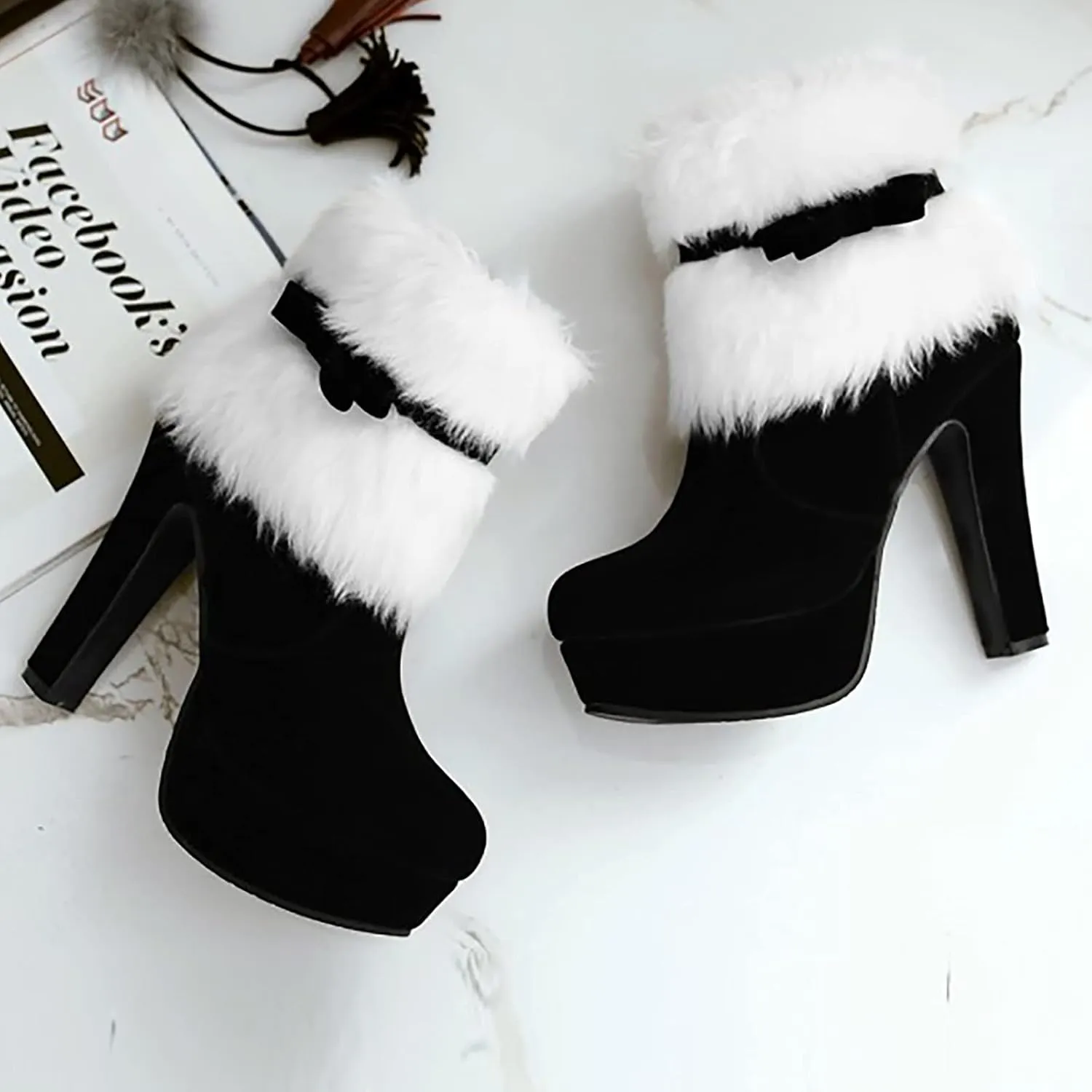 Winter Boots for Women Christmas Thick Heel High Heels Mid Calf Boots Shoes Womens Booties and Ankle Boots