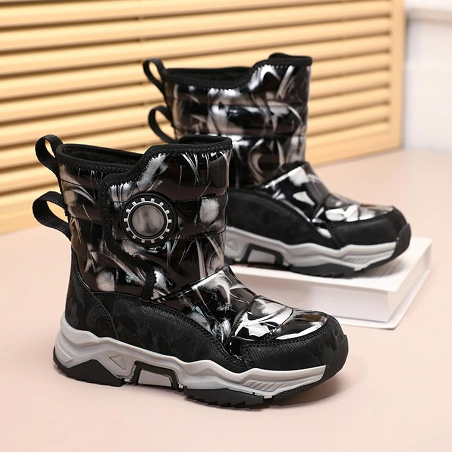 Winter Snow Boots For Kids Boys Girls Childrens 𝐖aterproof Shoes Thick Warm Ski Booties Fashion Comfy Non Slip
