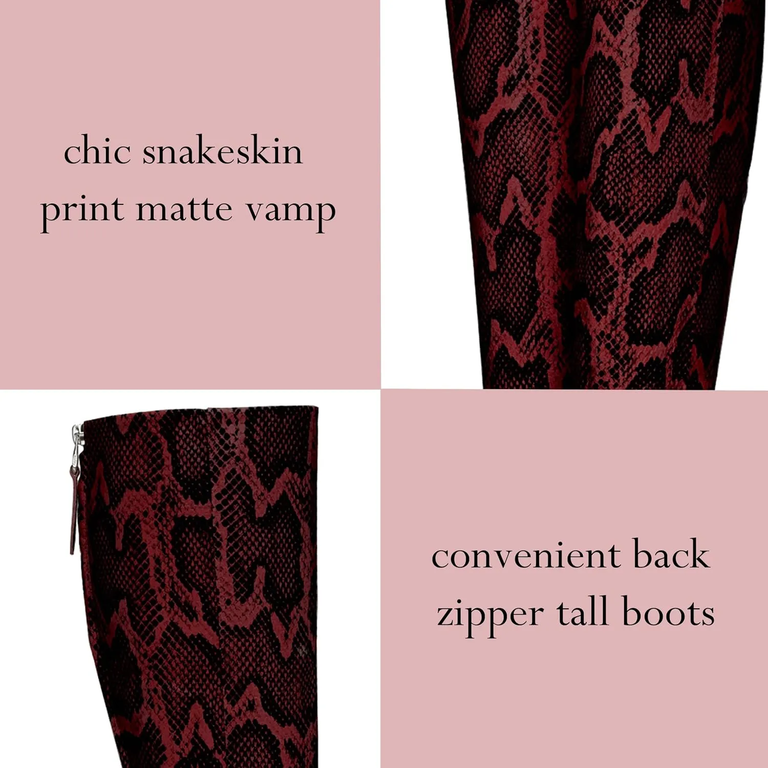 Women Vintage Chunky Block Heel Knee High Western Boots Pointed Closed Toe Snakeskin Boots Back Zipper Under Knee Combat Boots Two-Toned Fall Winter Boot Office Party Dressy Chic 4-11 M US