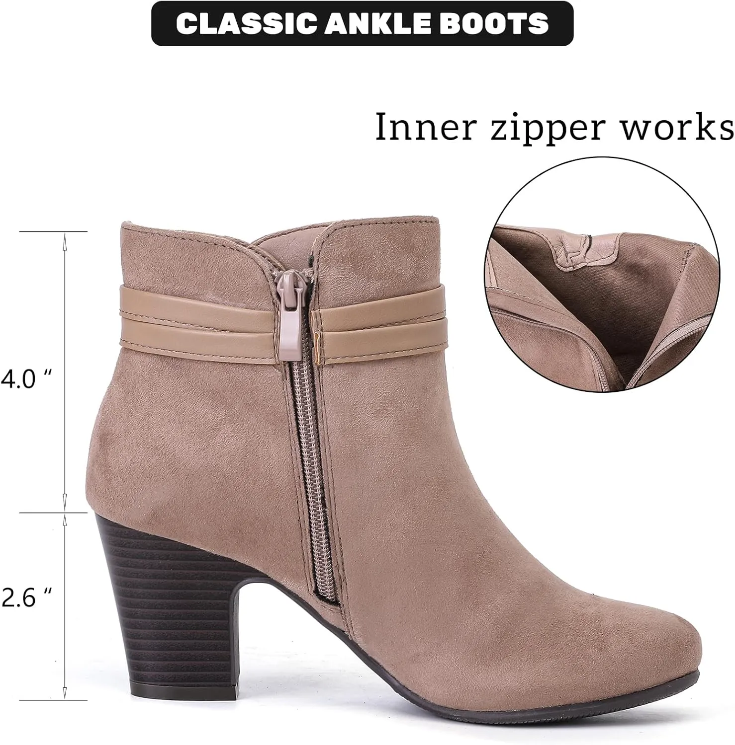 Women's Ankle Boots Casual Fashion Ladies Chunky Heeled Booties Comfortable Low Mid Heel Round Closed Toe Fall Winter Boots for Women.