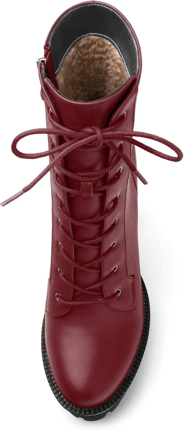 Womens Ankle Boots, High Chunky Heel Platform Ankle Booties for Women, Round Toe Lace-up Ankle Boots 4.5"