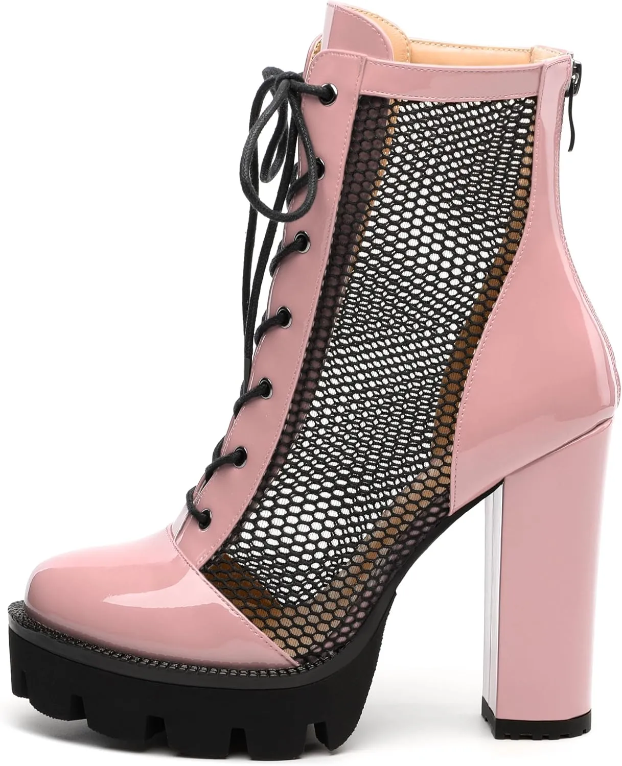 Womens Ankle Boots, Platform Chunky Heel Ankle Booties for Women, Sexy Mesh Sandal Booties with Back Zipper 4.5