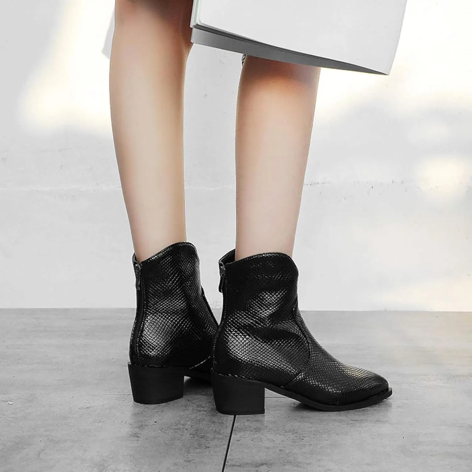 Women's Ankle Boots, Women's Artificial Snake Skin, Western Style Short Boots, Outdoor Boots
