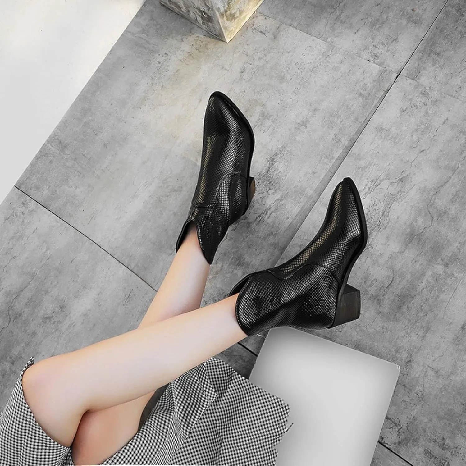 Women's Ankle Boots, Women's Artificial Snake Skin, Western Style Short Boots, Outdoor Boots