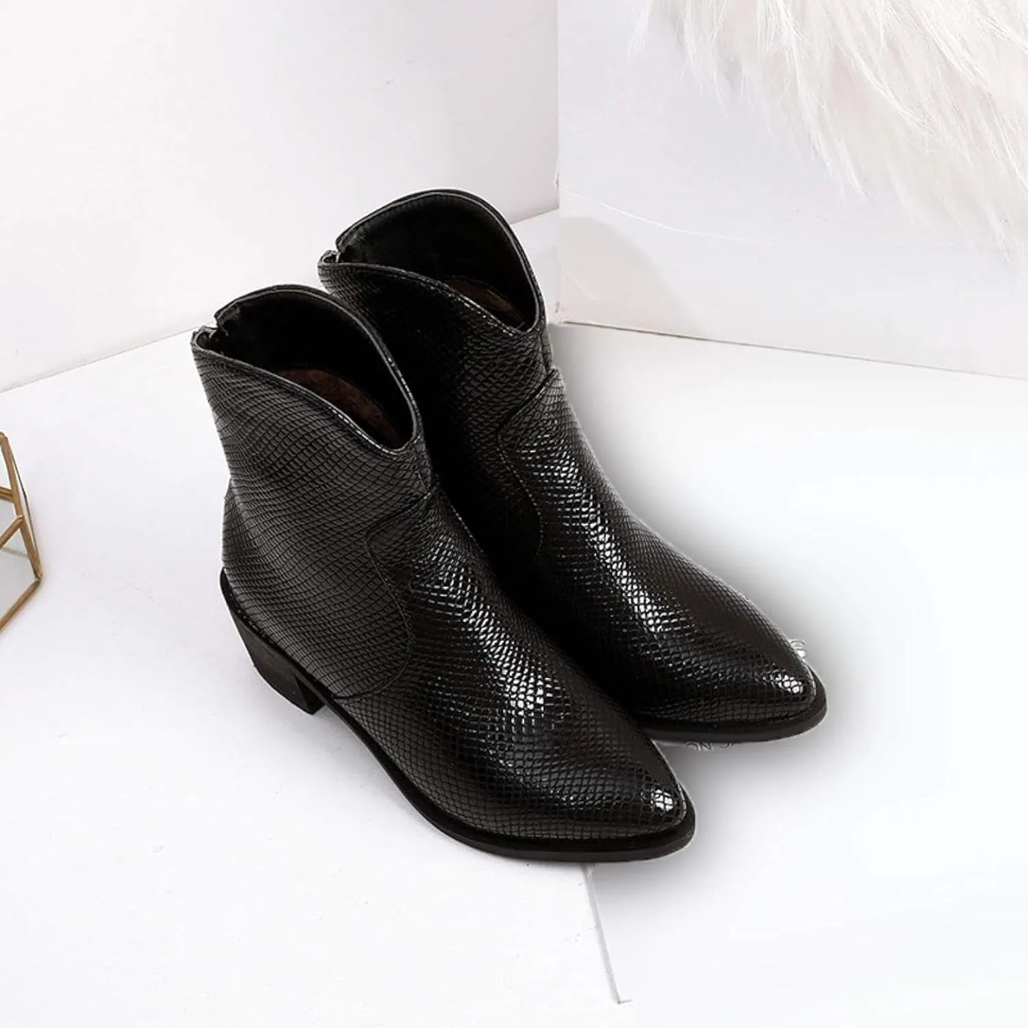 Women's Ankle Boots, Women's Artificial Snake Skin, Western Style Short Boots, Outdoor Boots