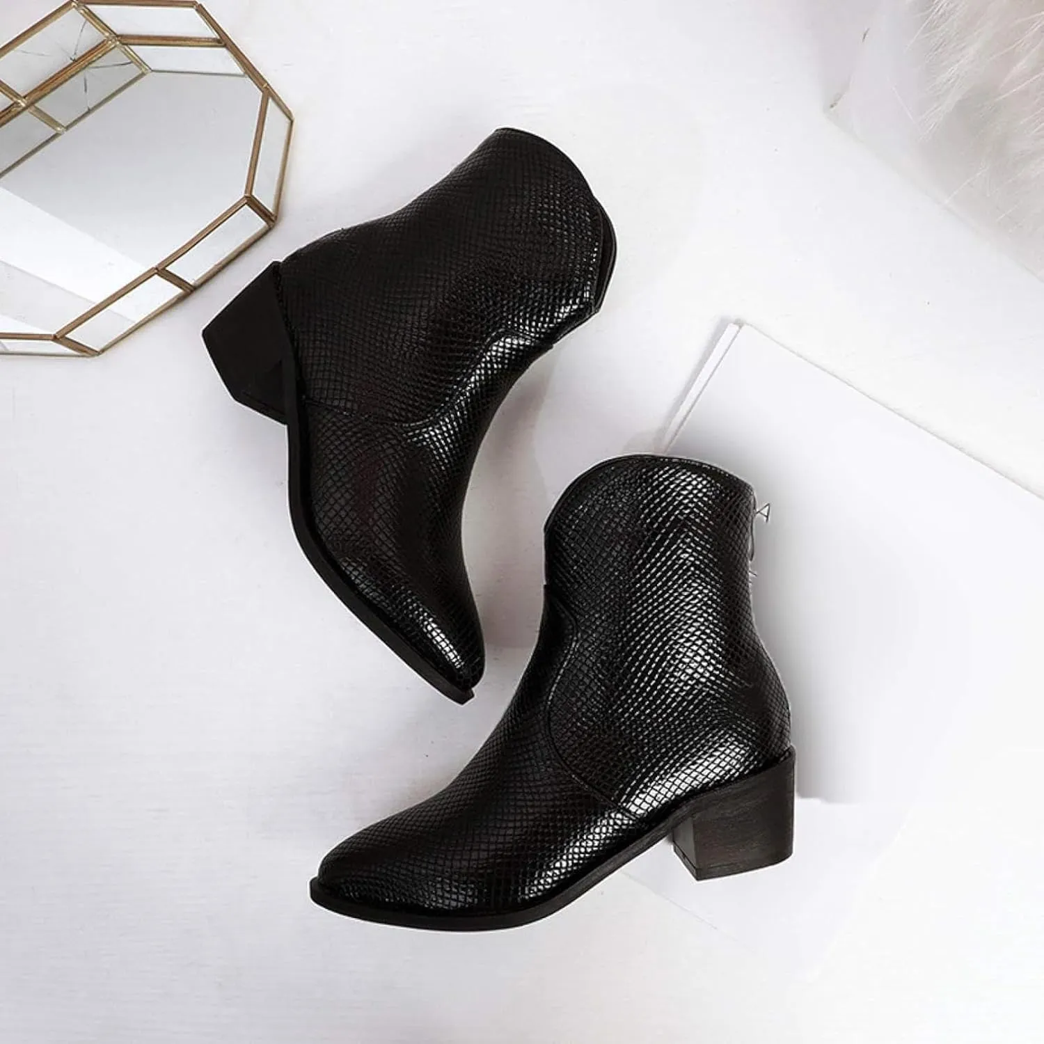 Women's Ankle Boots, Women's Artificial Snake Skin, Western Style Short Boots, Outdoor Boots