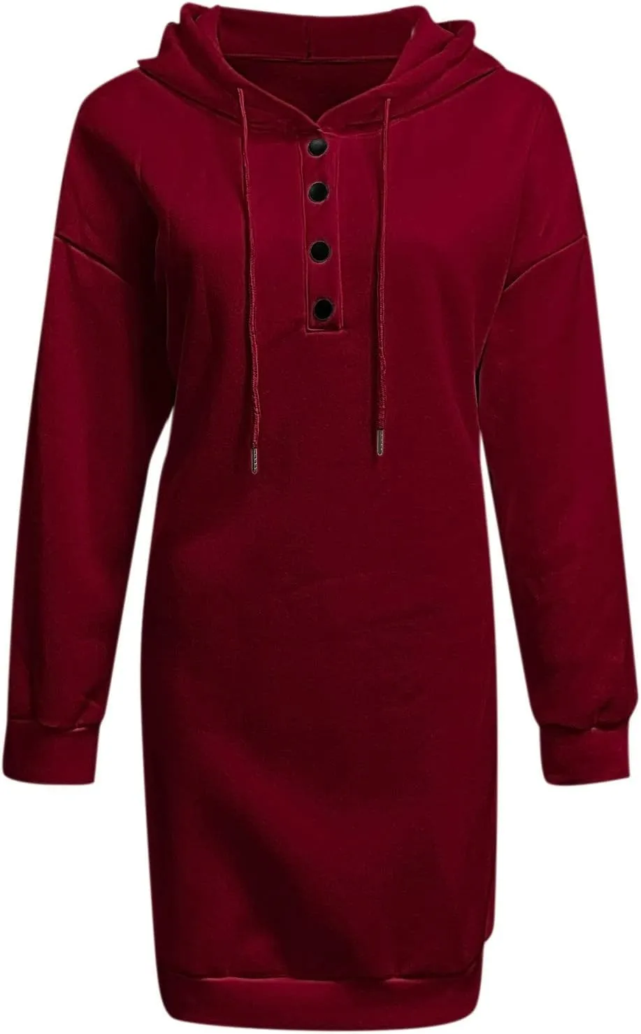 Women's Casual Dresses Fall Winter Fashion Long Sleeve Button Up Hooded Sweatshirt Dress Causal Loose Solid Pullover