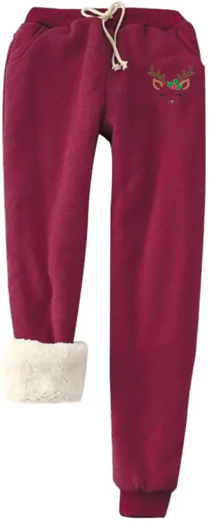 Women's Casual Sherpa Leggings Printed Fleece Lined Winter Warm Pants Thick Athletic Sweatpants Jogger with Pockets