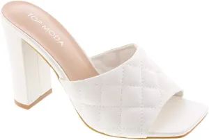 Women's Chunky High Heel Mules Peep Toe Slide Sandals Shoes