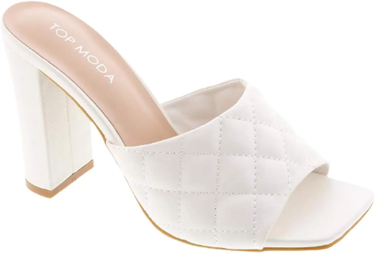 Women's Chunky High Heel Mules Peep Toe Slide Sandals Shoes