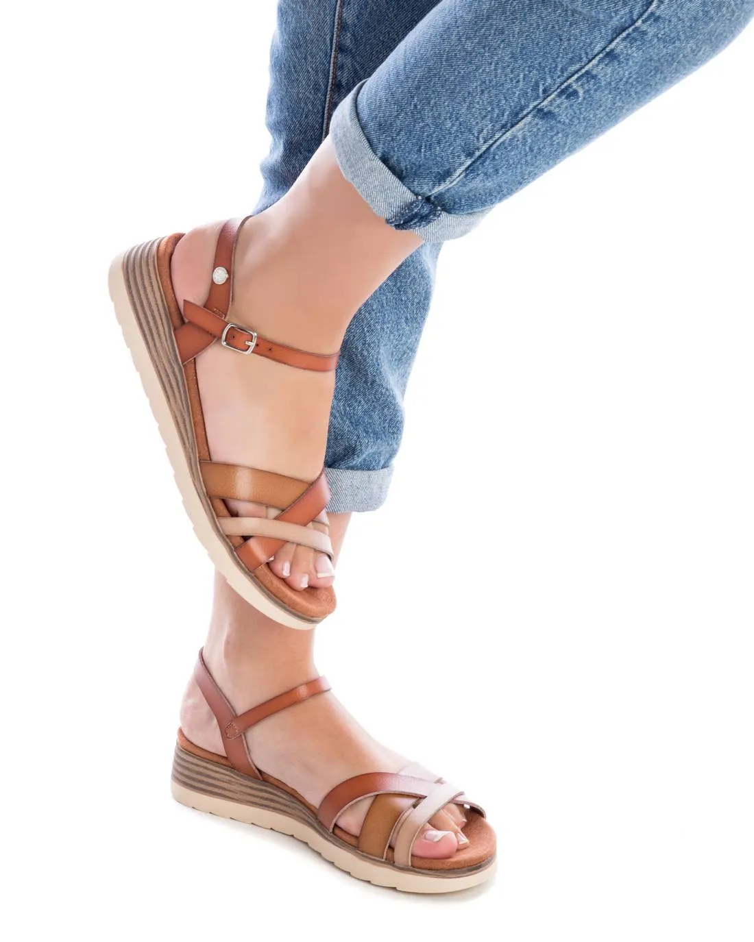 Women's Cross Strap Sandals, 14140401 Brown