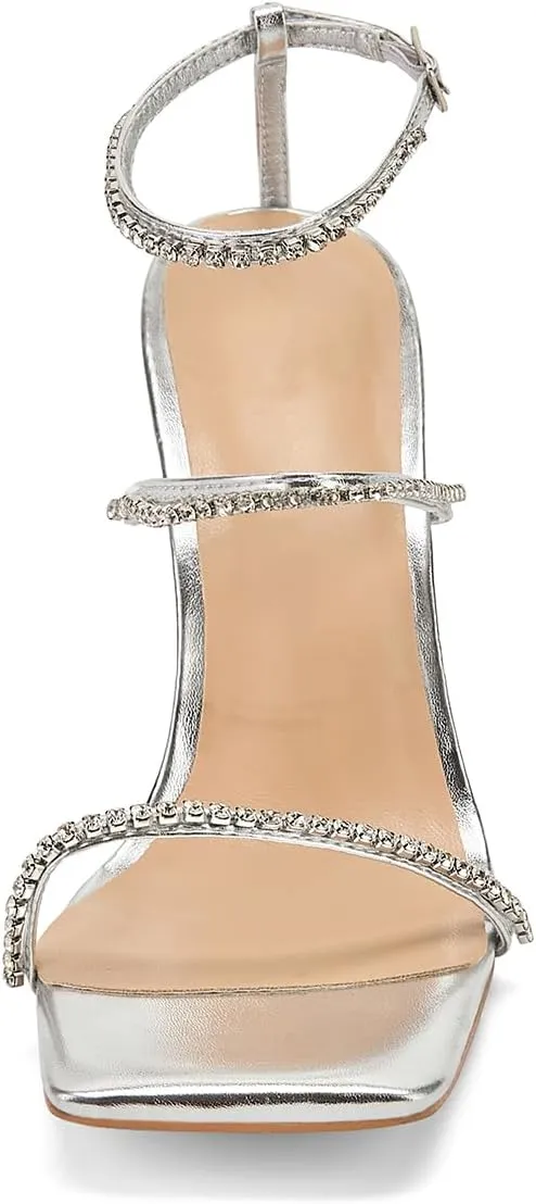 Women's Kitten Heel Rhinestone Sandals Lace Up Square Open Toe Heels Sparkly Sandals with Stiletto Buckle Strap for Dress Party Prom Wedding High Heeled Shoes