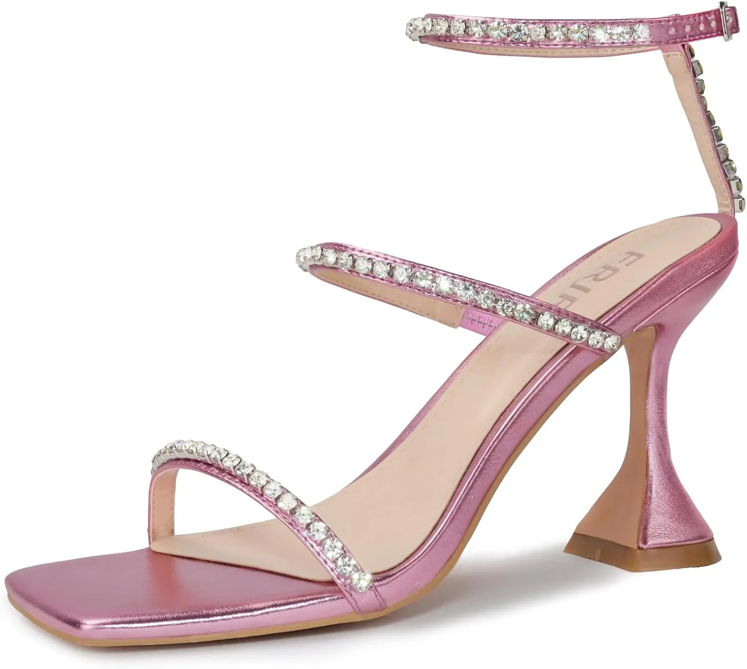 Women's Kitten Heel Rhinestone Sandals Lace Up Square Open Toe Heels Sparkly Sandals with Stiletto Buckle Strap for Dress Party Prom Wedding High Heeled Shoes