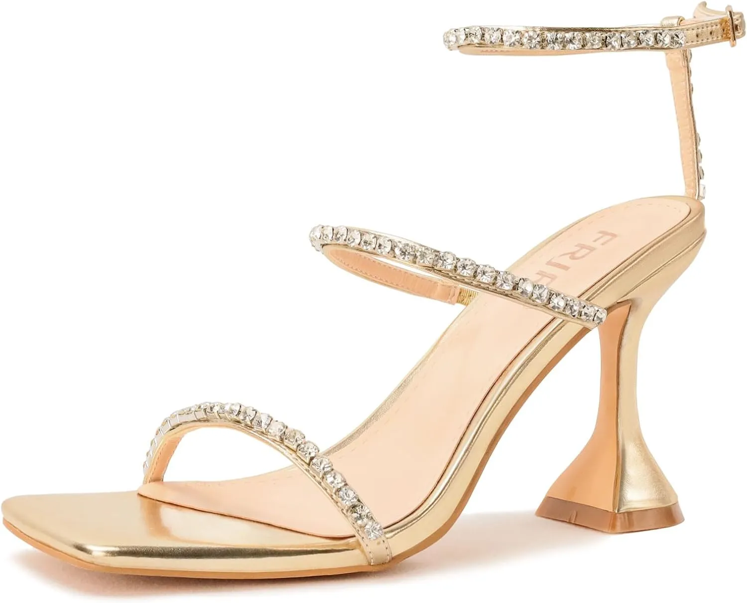 Women's Kitten Heel Rhinestone Sandals Lace Up Square Open Toe Heels Sparkly Sandals with Stiletto Buckle Strap for Dress Party Prom Wedding High Heeled Shoes