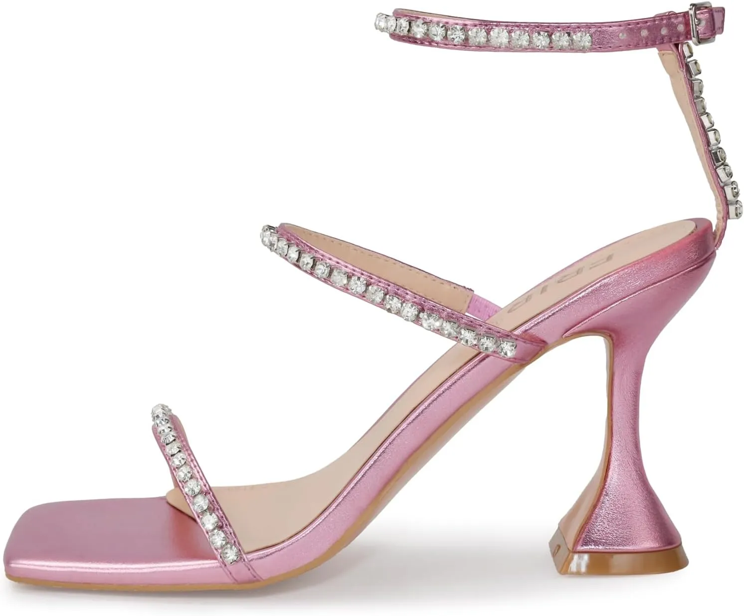 Women's Kitten Heel Rhinestone Sandals Lace Up Square Open Toe Heels Sparkly Sandals with Stiletto Buckle Strap for Dress Party Prom Wedding High Heeled Shoes