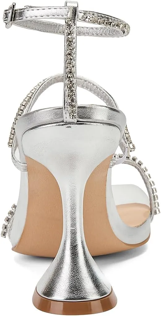 Women's Kitten Heel Rhinestone Sandals Lace Up Square Open Toe Heels Sparkly Sandals with Stiletto Buckle Strap for Dress Party Prom Wedding High Heeled Shoes