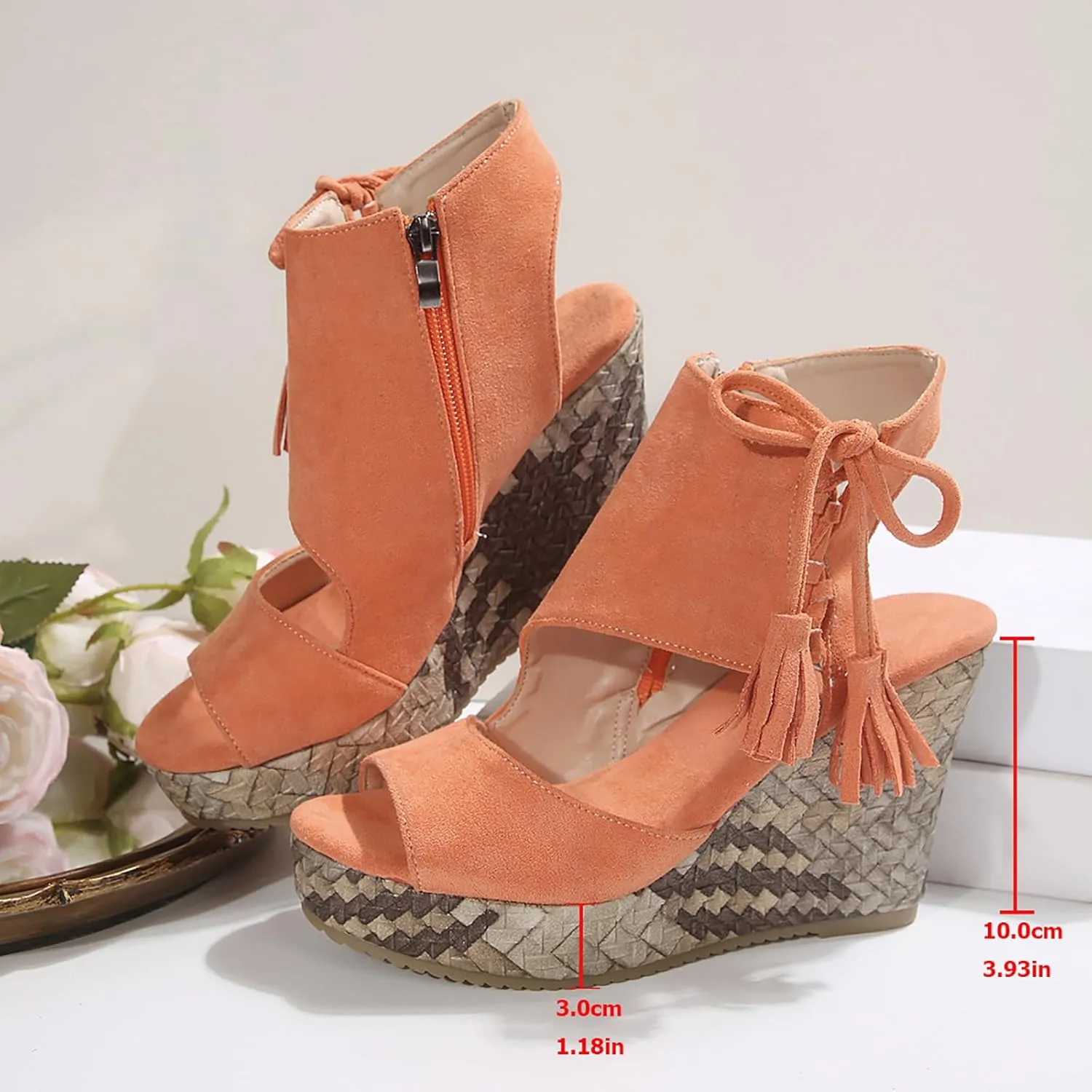Women's Platform Heeled Wedge, Round Open Toe Zipper Tassel Sandals, Summer Comfortable Casual Walking Shoes