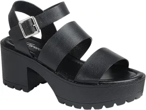 Women's Platform Open Toe Ankle Strap Lug Sole Block Heel Sandals