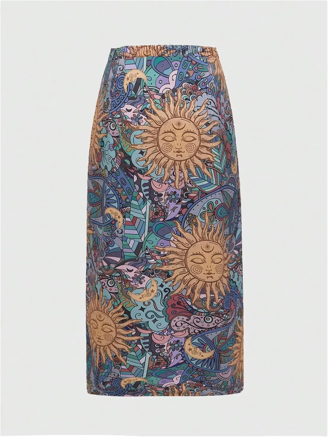 Women's Plus Size Hippie Graphic Skirt Boho Split Thigh Bodycon Midi Skirt Country Festival Outfits