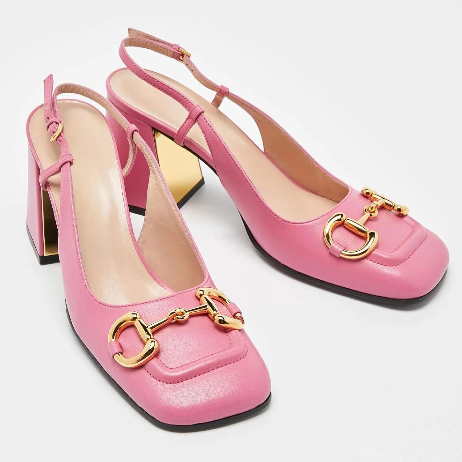 Women's Retro SquareToe Slingback Pumps Fashion Buckle Closed Toe Dressy Slingback Block Heels Office Wedding Party High Heel Shoes for Women
