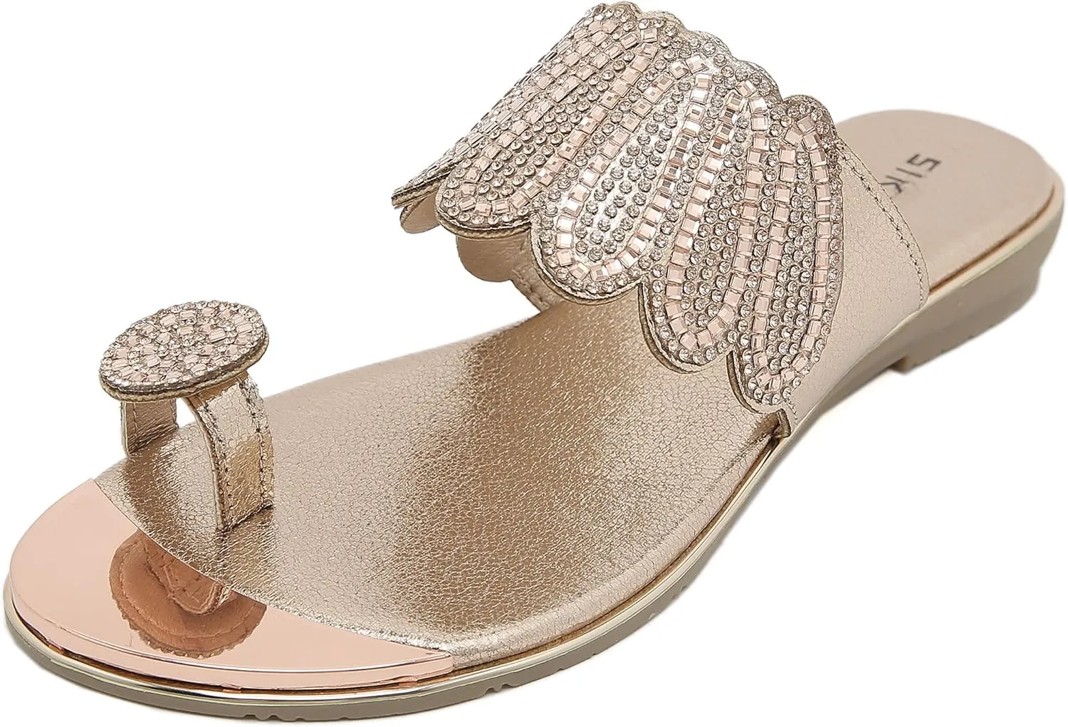 Women's Slide Flat Sandals Ladies Rhinestone Flip Flops Casual Fashion Crystal Sandal for Summer Beach Oceanside Holiday Outdoor