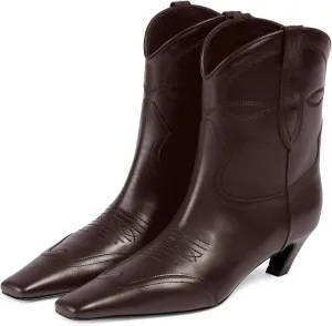 Women's Square Toe Kitten Heel Cowboy Boots Fashion Embroidered Pull On Wide Calf Cowgirl Boots Fall Winter Dressy Chunky Heel Western Boots for Women