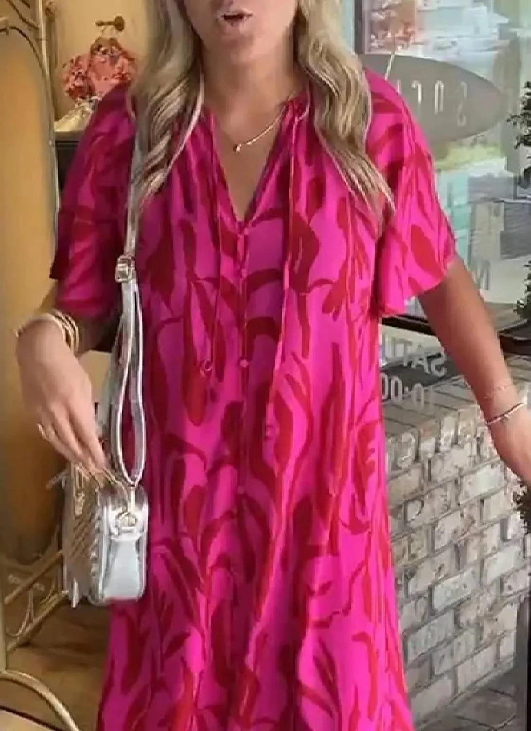 Women's Stylish Dresses V Neck Short Ruffled Sleeves Animal Print Casual Tiered Bohe Beach Vacation Midi Dress