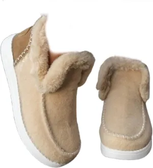 Women's Winter Plush Lined Flat Shoes,Soft Plush Slip-on Sneakers for Cozy Feet,Faux Fur Lining Anti-Slip Ankle Boots