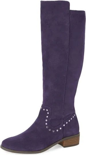 XYD Knee High Boots Rivets Studded Mid Chunky Block Heels Side Zip Round Toe Comfy Warm Trendy Shoes for Women