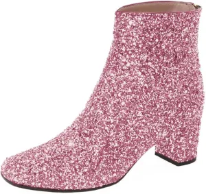 XYD Women Glitter Low Block Heel Ankle Boots Round Toe Festival Party Booties Shoes with Zip