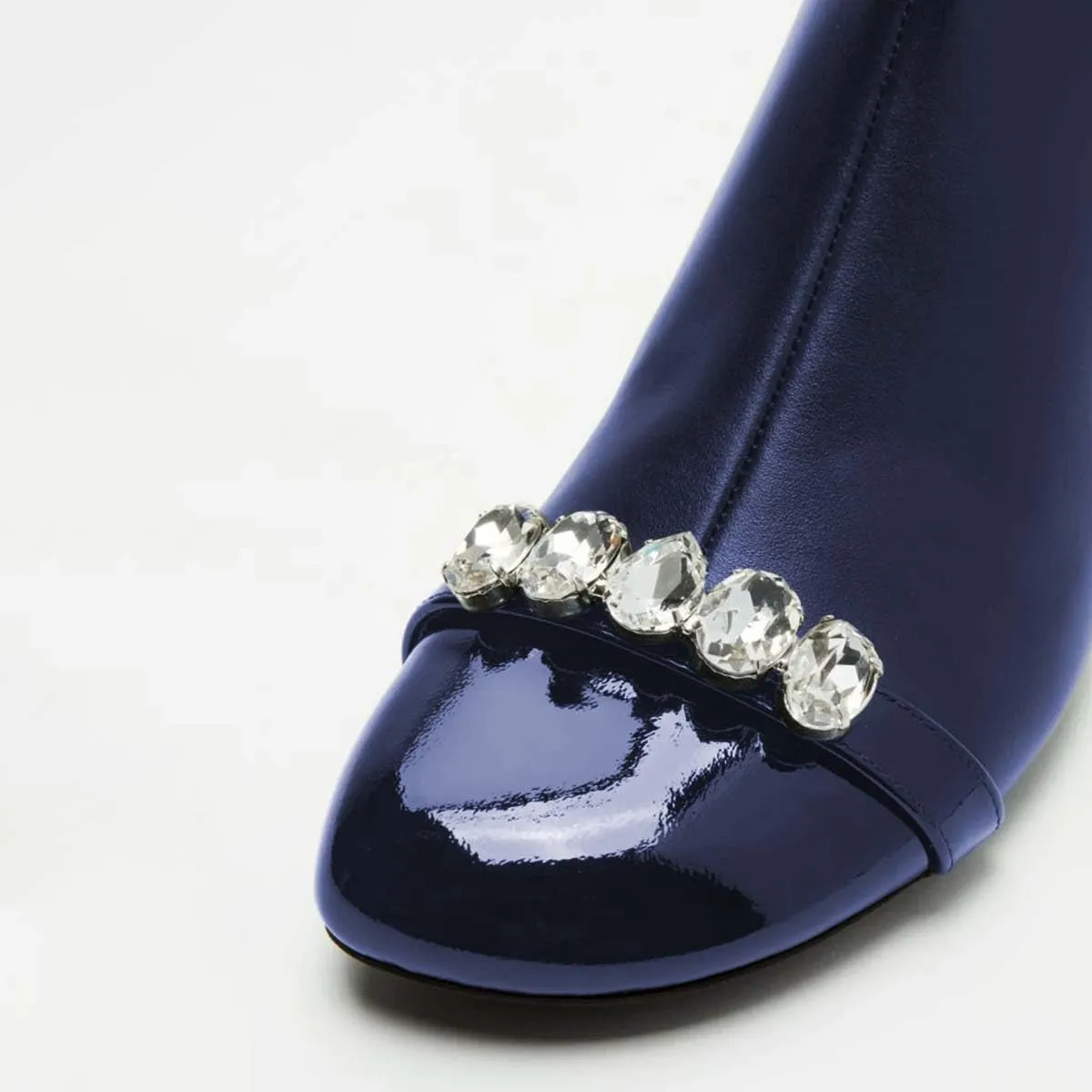 XYD Women Round Cap Toe Ankle Boots with Diamond Crystals Chunky Low Heels Side Zip Booties Party Casual Shoes