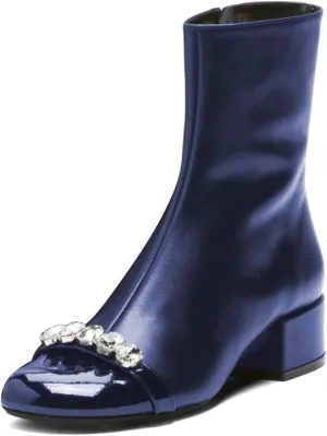 XYD Women Round Cap Toe Ankle Boots with Diamond Crystals Chunky Low Heels Side Zip Booties Party Casual Shoes