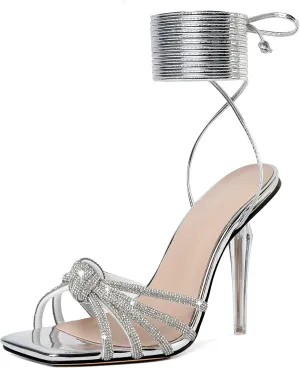 YODEKS Women's High Heel Sandals Strappy Stiletto High Heel Open Square Toe Shoes